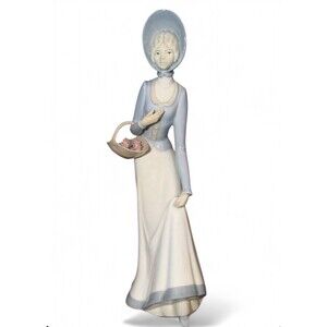 Vintage Miquel Requena Spanish Porcelain Figurine Lady with Flower Basket Spain